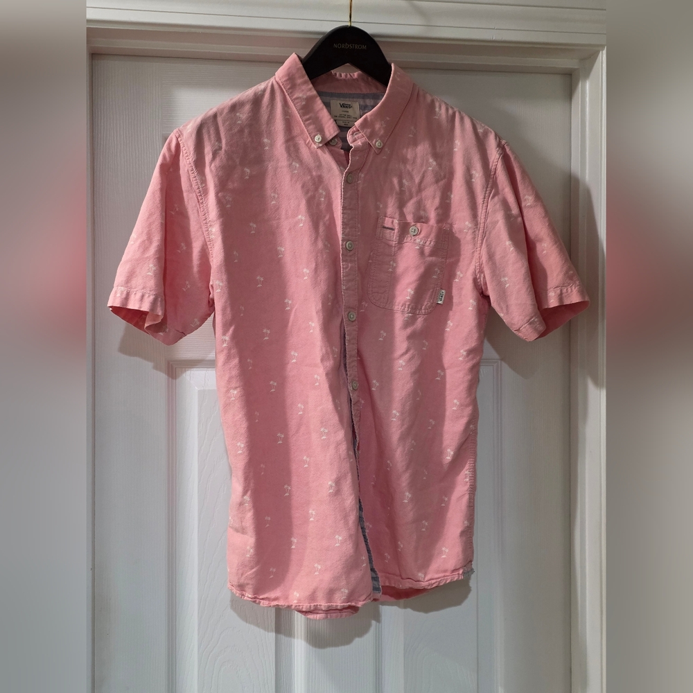 Vans Pink Tropical Themed 100% Cotton Short Sleeve Button Down Shirt w/Pocket